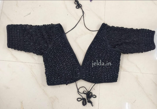 Exclusive pearl work deep v neck - custom made blouses