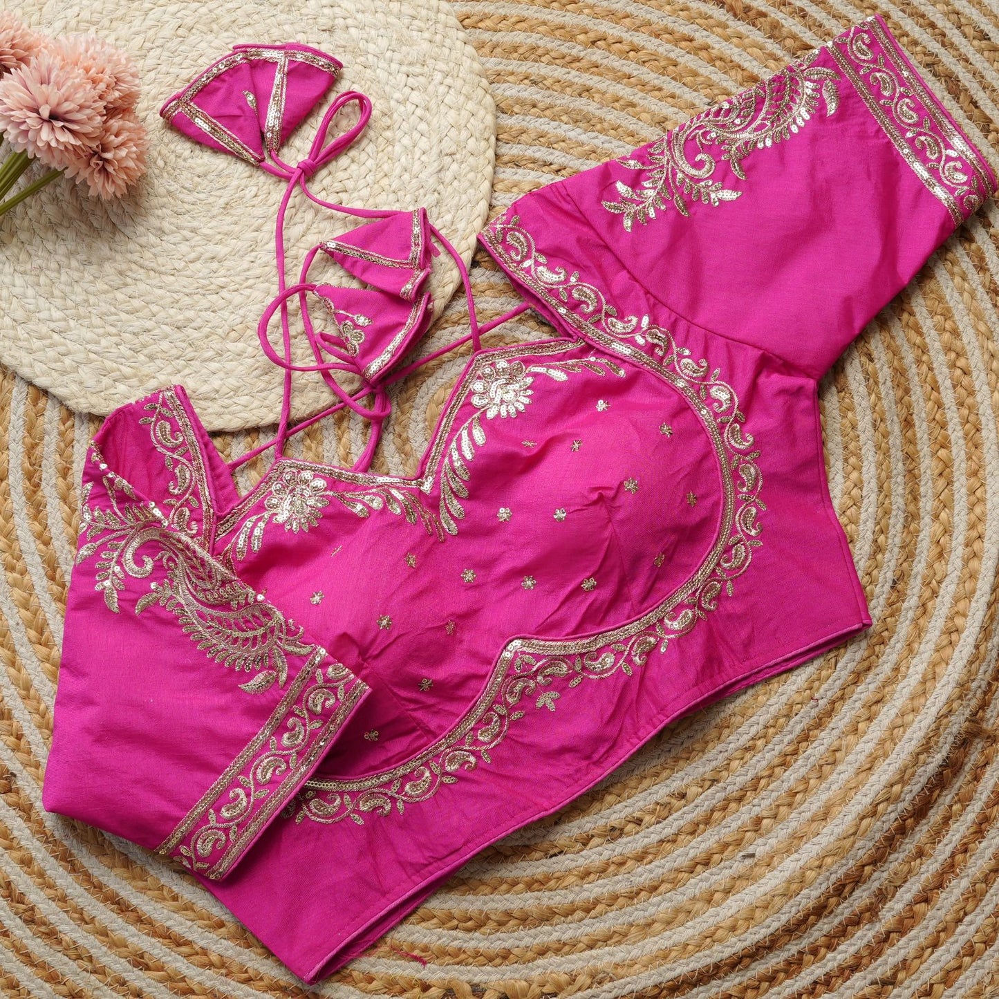Beautiful golden embroidery work ready made blouses