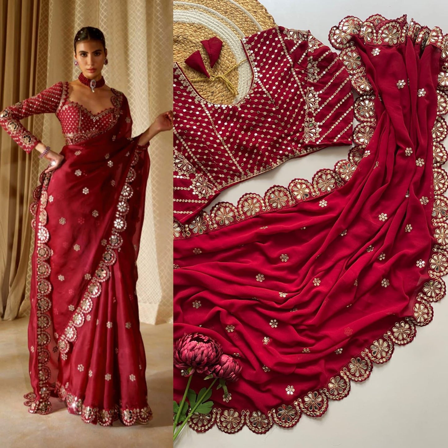 FAUX GEORGETTE WITH HEAVY SEQUINS EMBROIDERY WORK IN SAREE