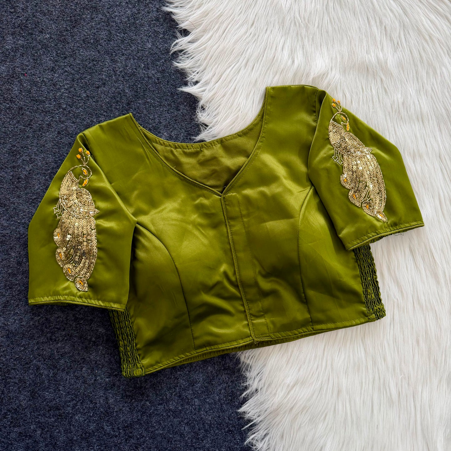 Beautiful zardosi with two tone kardana work all over with side elastic ready made blouse