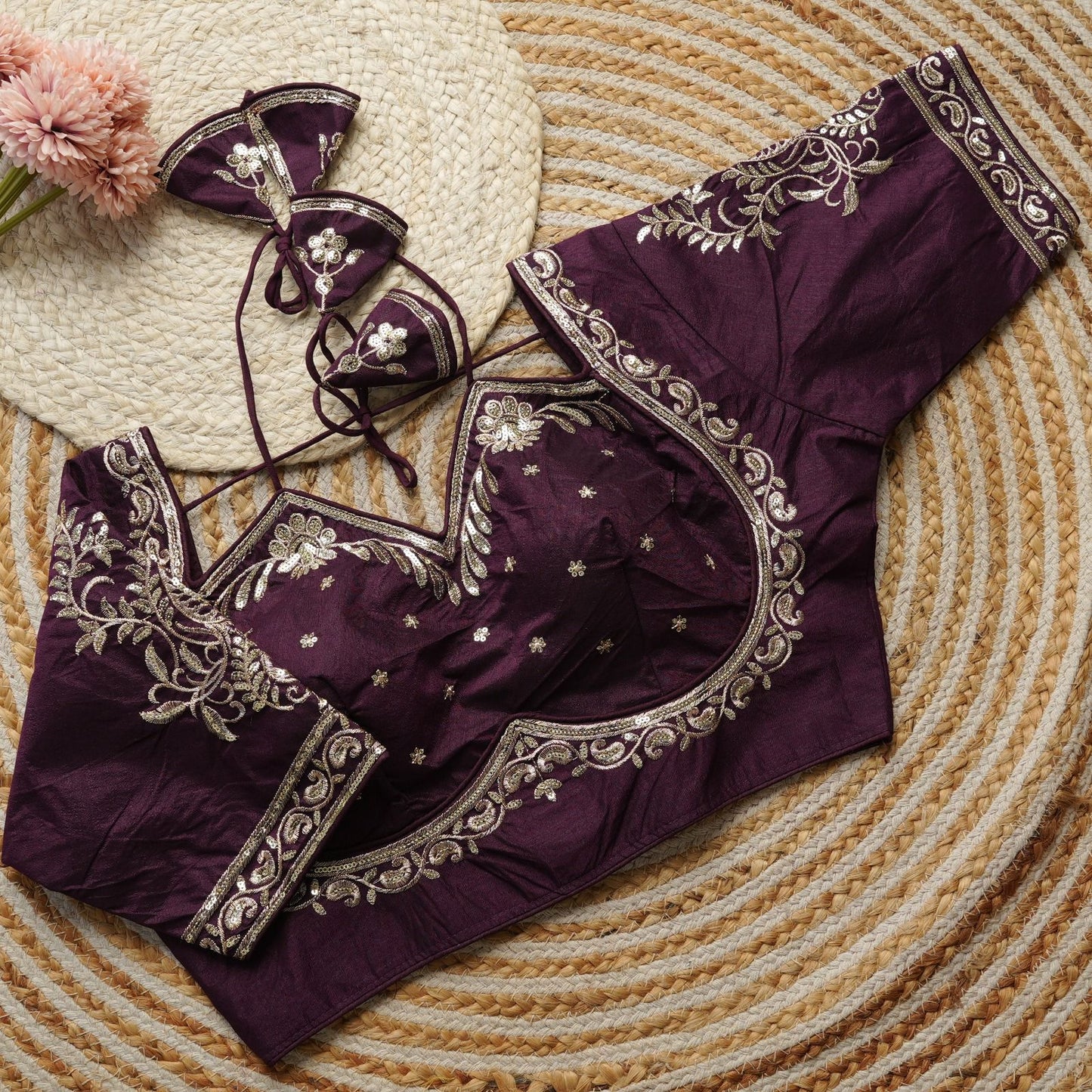 Beautiful golden embroidery work ready made blouses