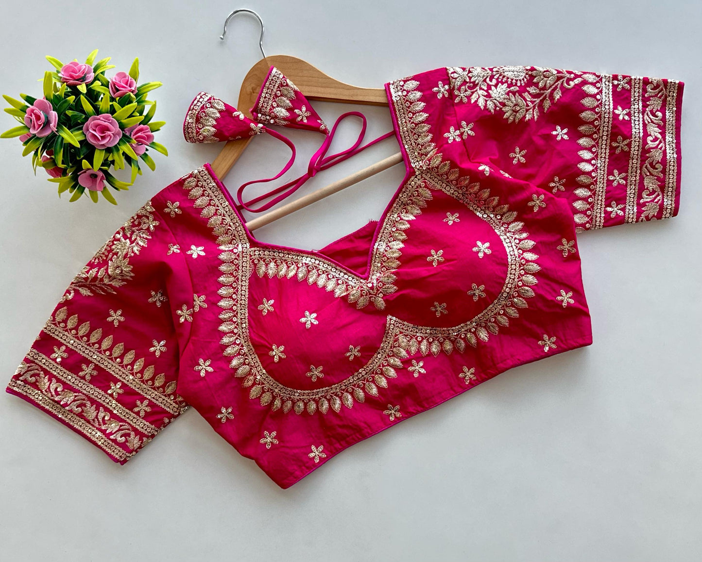 Golden Embroidery With Sequins Touch Up All Over - Premium Readymade Blouse
