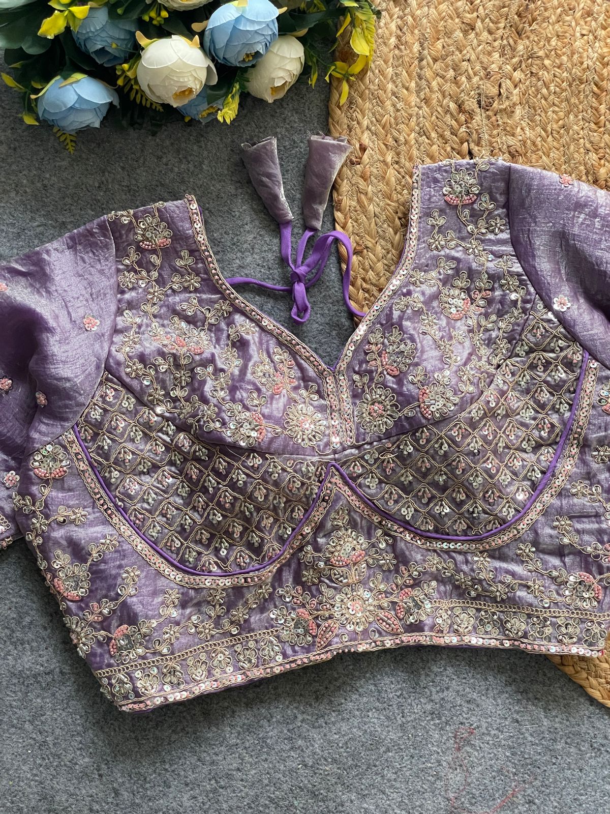 Beautiful heavy stars and beads work bridal ready made blouse