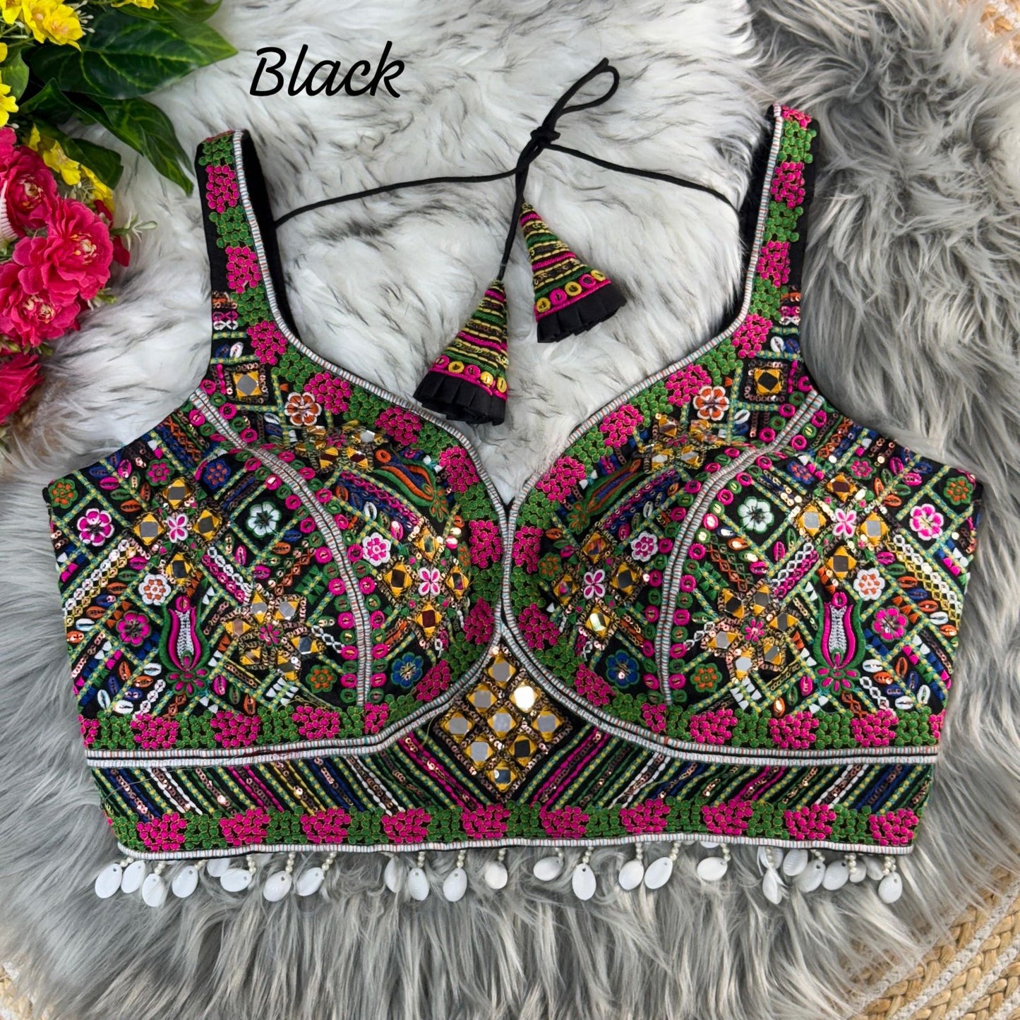 Fancy Design With Kaudi Lace Real Mirror Work - Premium ready made blouses