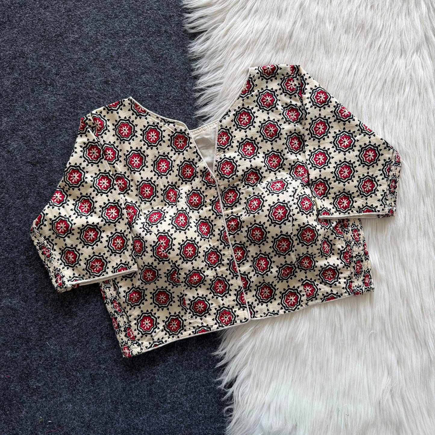 Beautiful hand block print with side elastic ready made blouse
