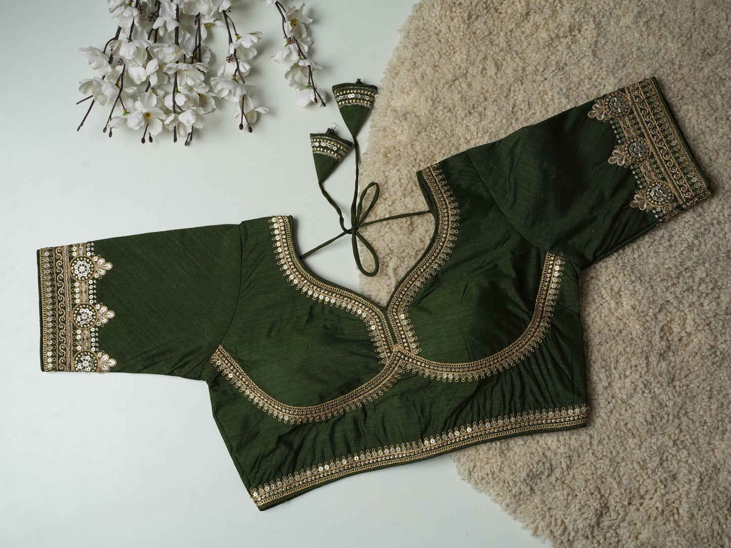 A beauty of golden embroidery work ready made blouse