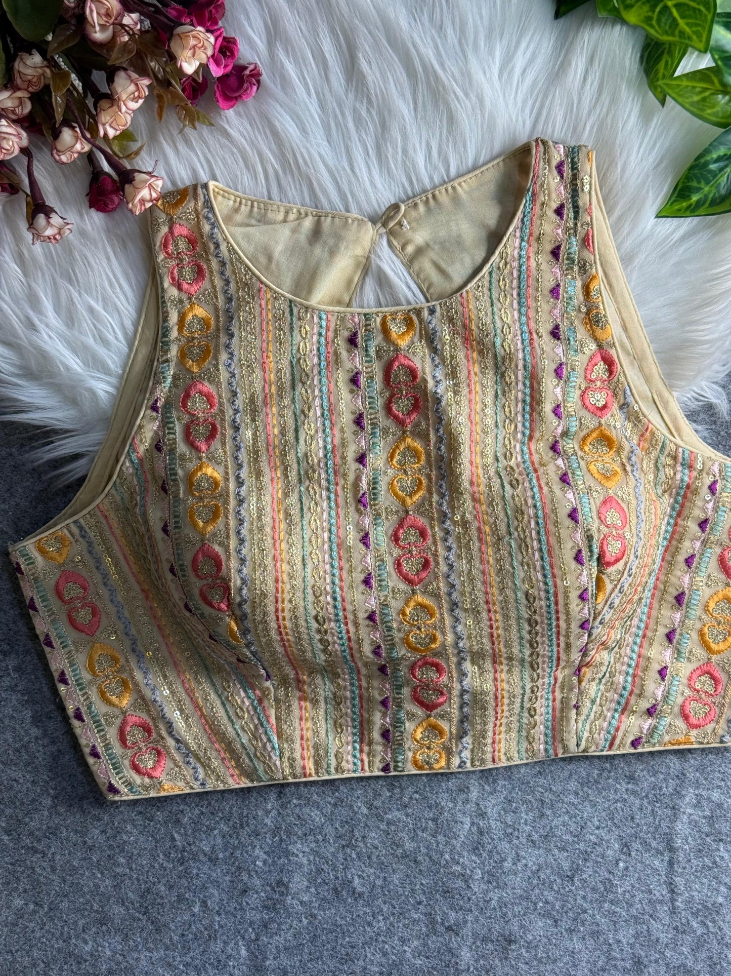 Heavy embroidery multi work boatneck ready made blouses