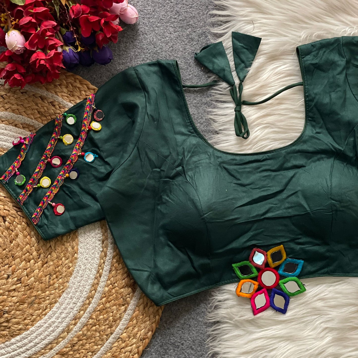 Heavy Embroidery and Hand Mirror Work ready made blouse