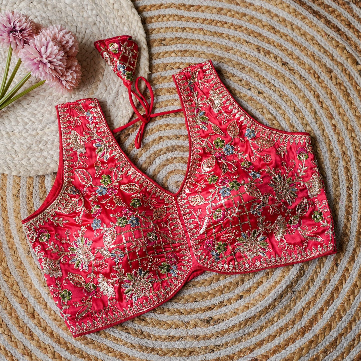 Beautiful embroidery cover with sequins and coding all over ready made blouses