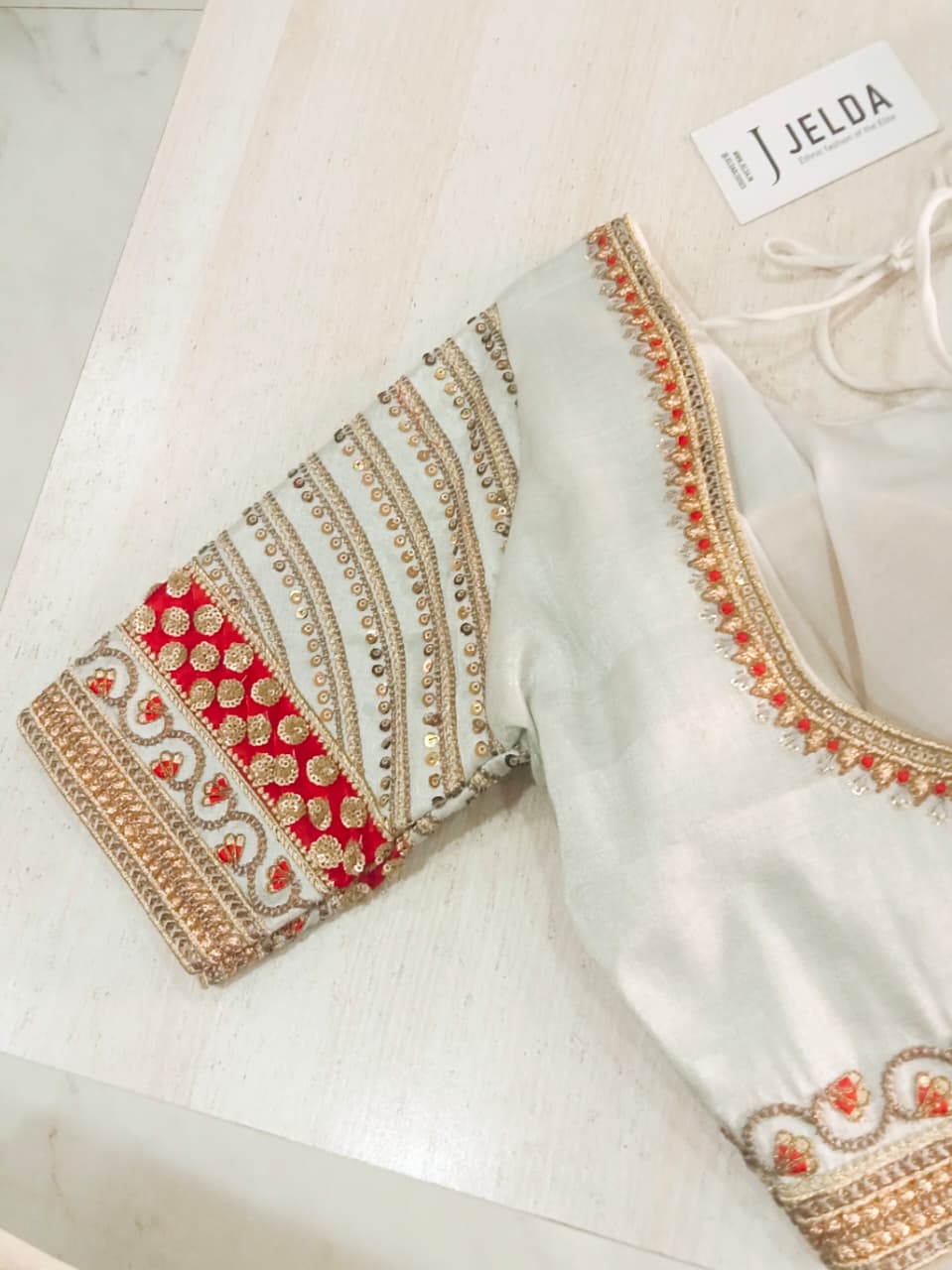 Silk embroidery and jumki work ready made blouse