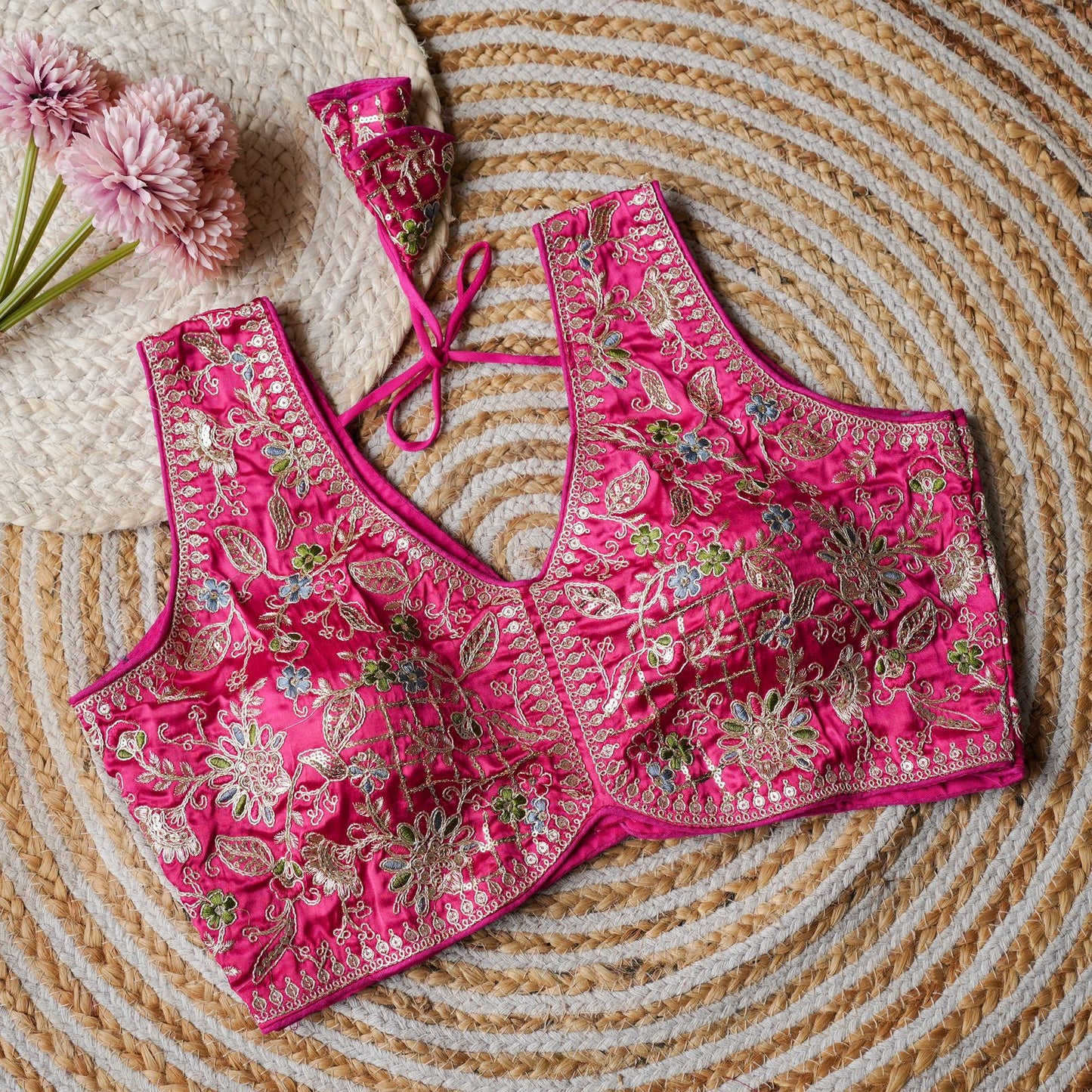 Beautiful embroidery cover with sequins and coding all over ready made blouses