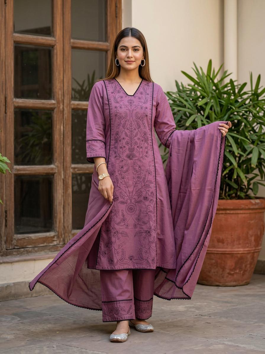 Cotton embroidery work salwar suit