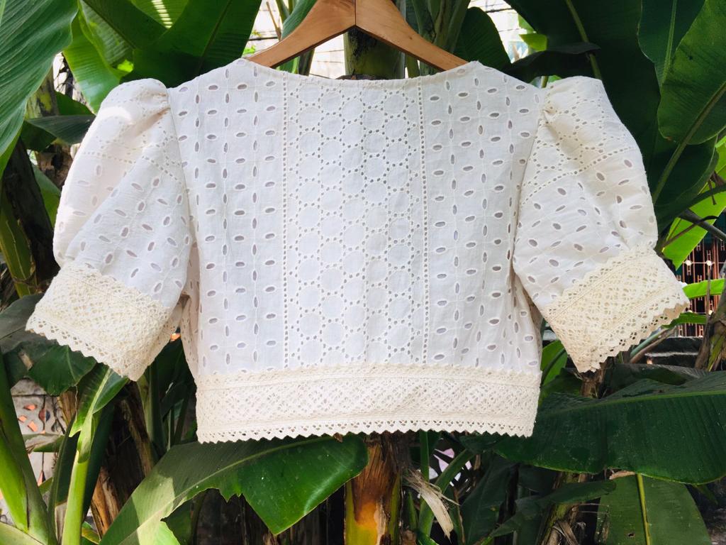 Hakoba puff sleeve with lace work Designer Blouse