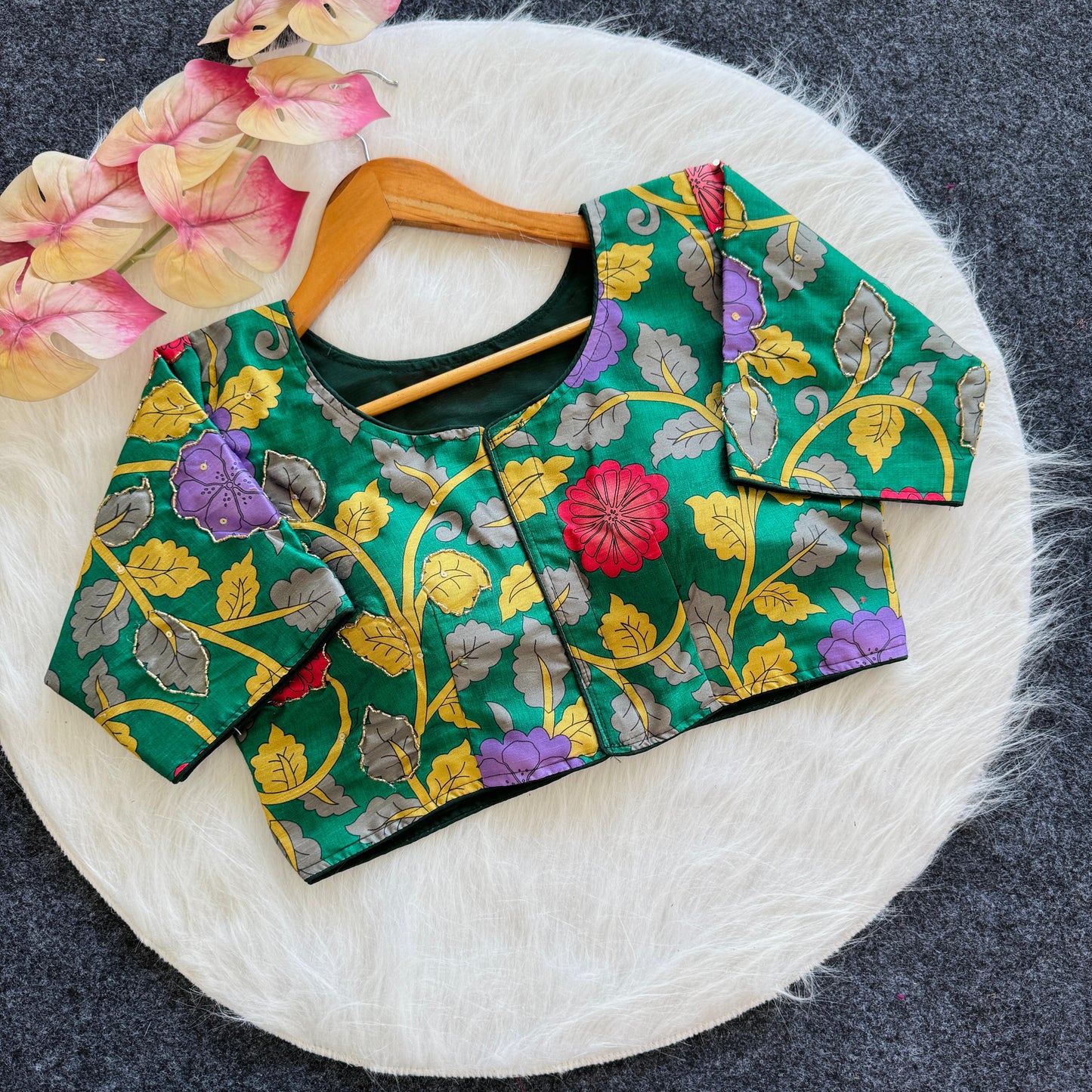 Pure Silk Fabric With Decent Print All Over - Premium Readymade Blouse