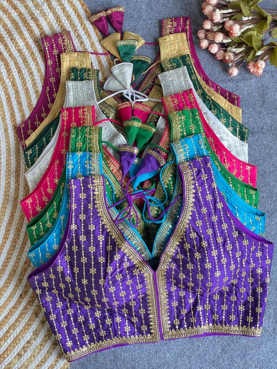 Heavy banarasi silk sleeveless ready made blouse