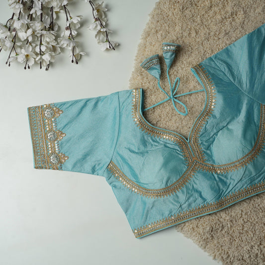 A beauty of golden embroidery work all over ready made blouses