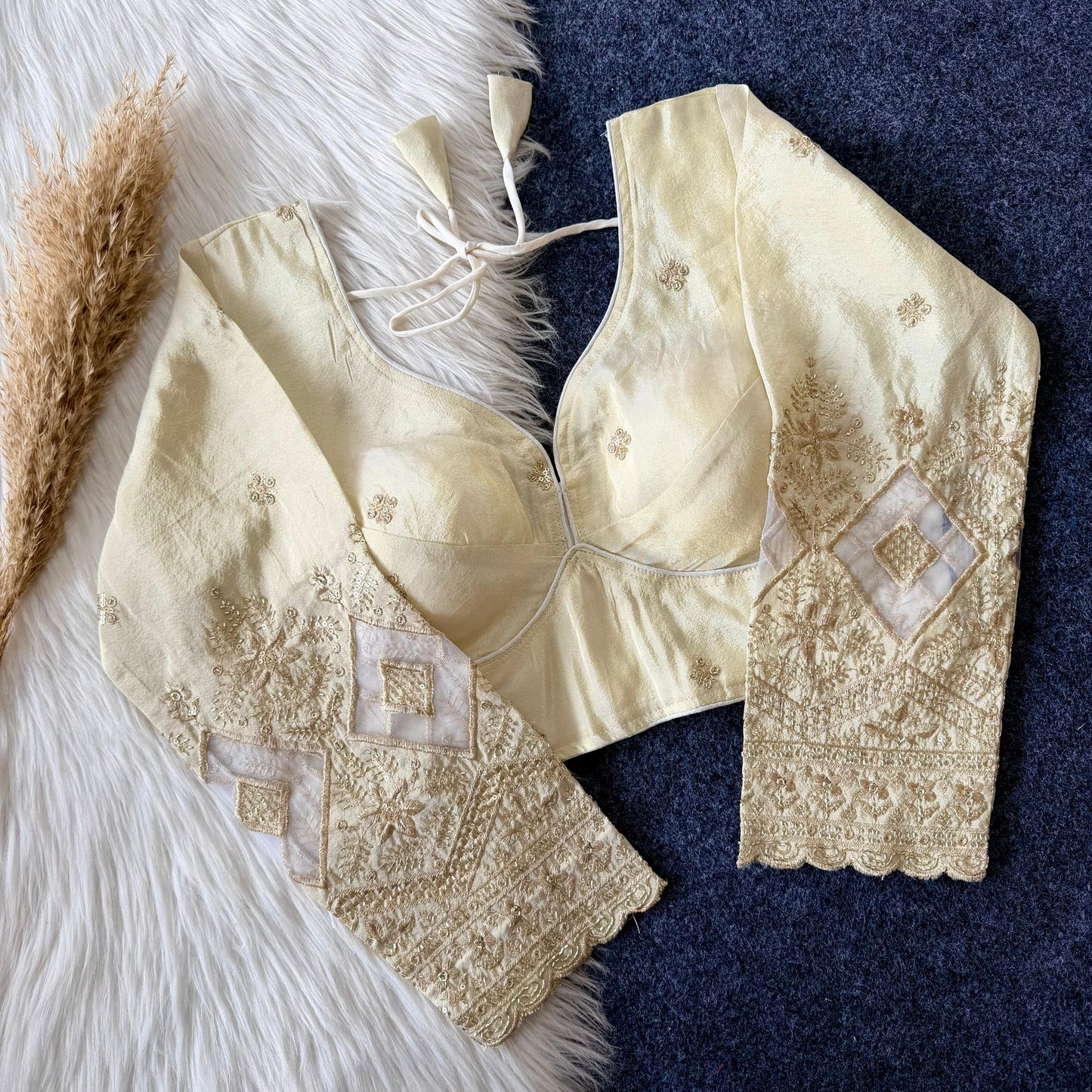 Dyeable silk fabric with beautiful embroidery work all over ready made blouse