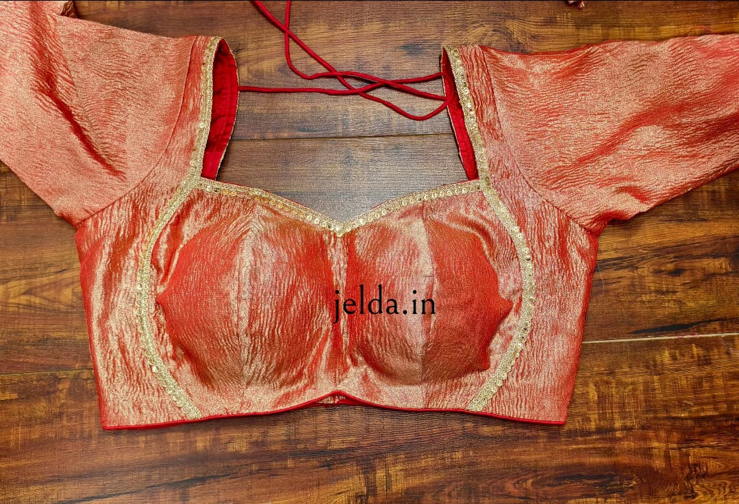 Cruss tissue fabric with lace work sleeve - custom made blouses