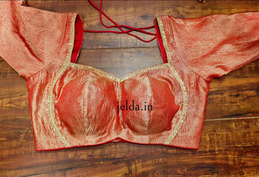 Cruss tissue fabric with lace work sleeve - custom made blouses