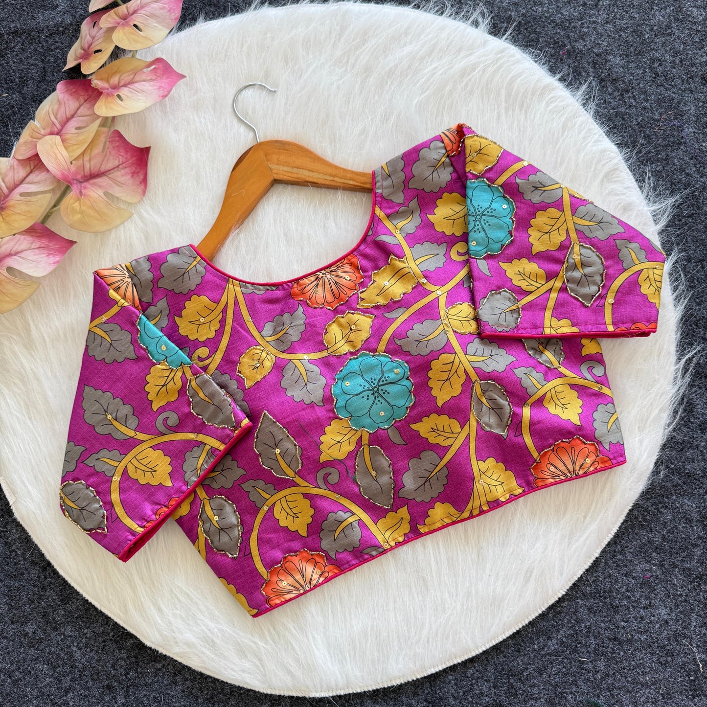 Pure Silk Fabric With Decent Print All Over - Premium Readymade Blouse