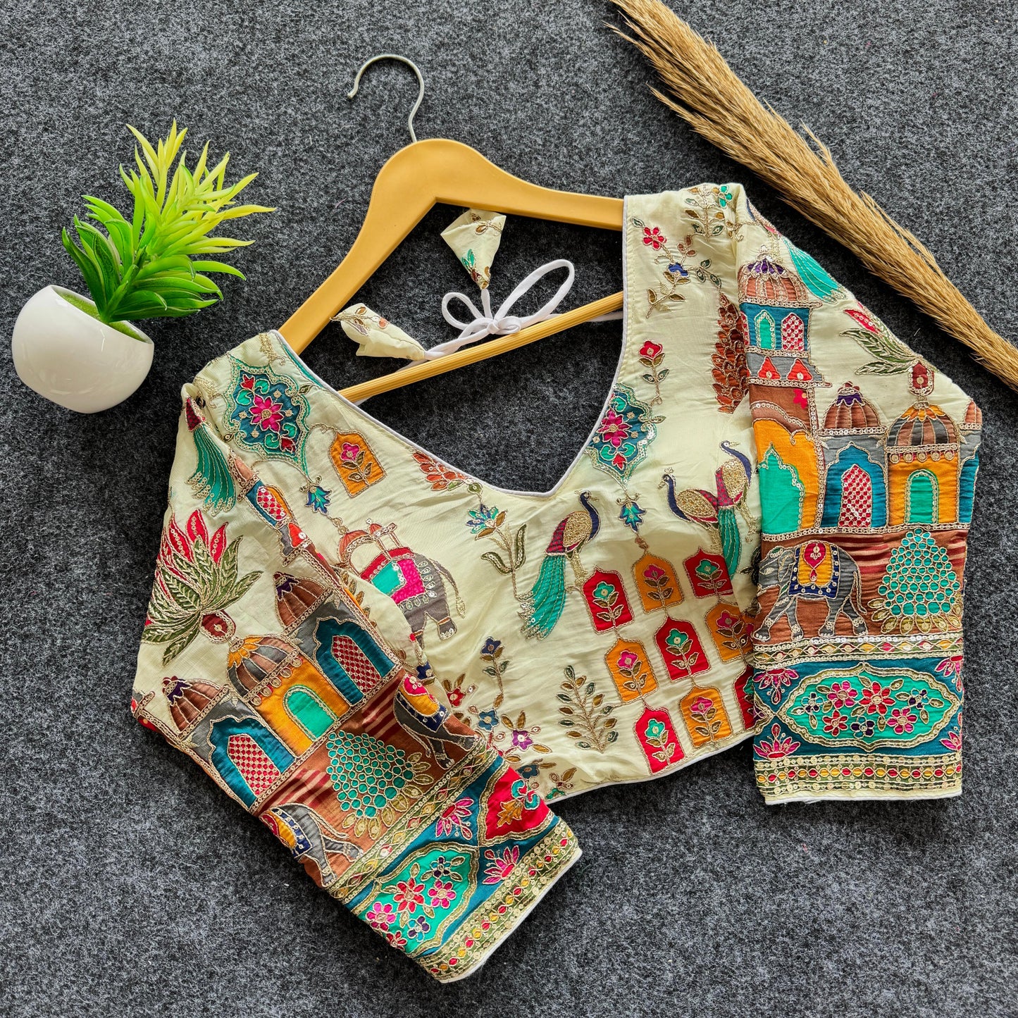 Beautiful flower print print all over blouse with embroidery work ready made blouse