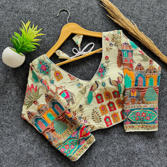 Beautiful flower print print all over blouse with embroidery work ready made blouse