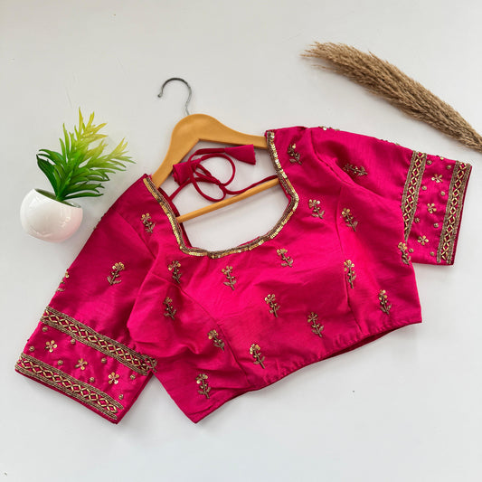 Beautiful handwork all over front and sleeves with designer handwork ready made blouse