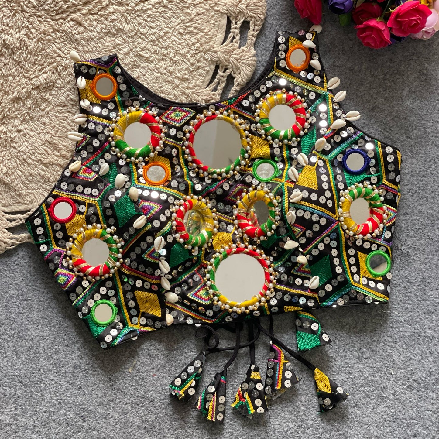 REAL MIRROR WITH MULTI THREAD WORK - PREMIUM READY MADE BLOUSE