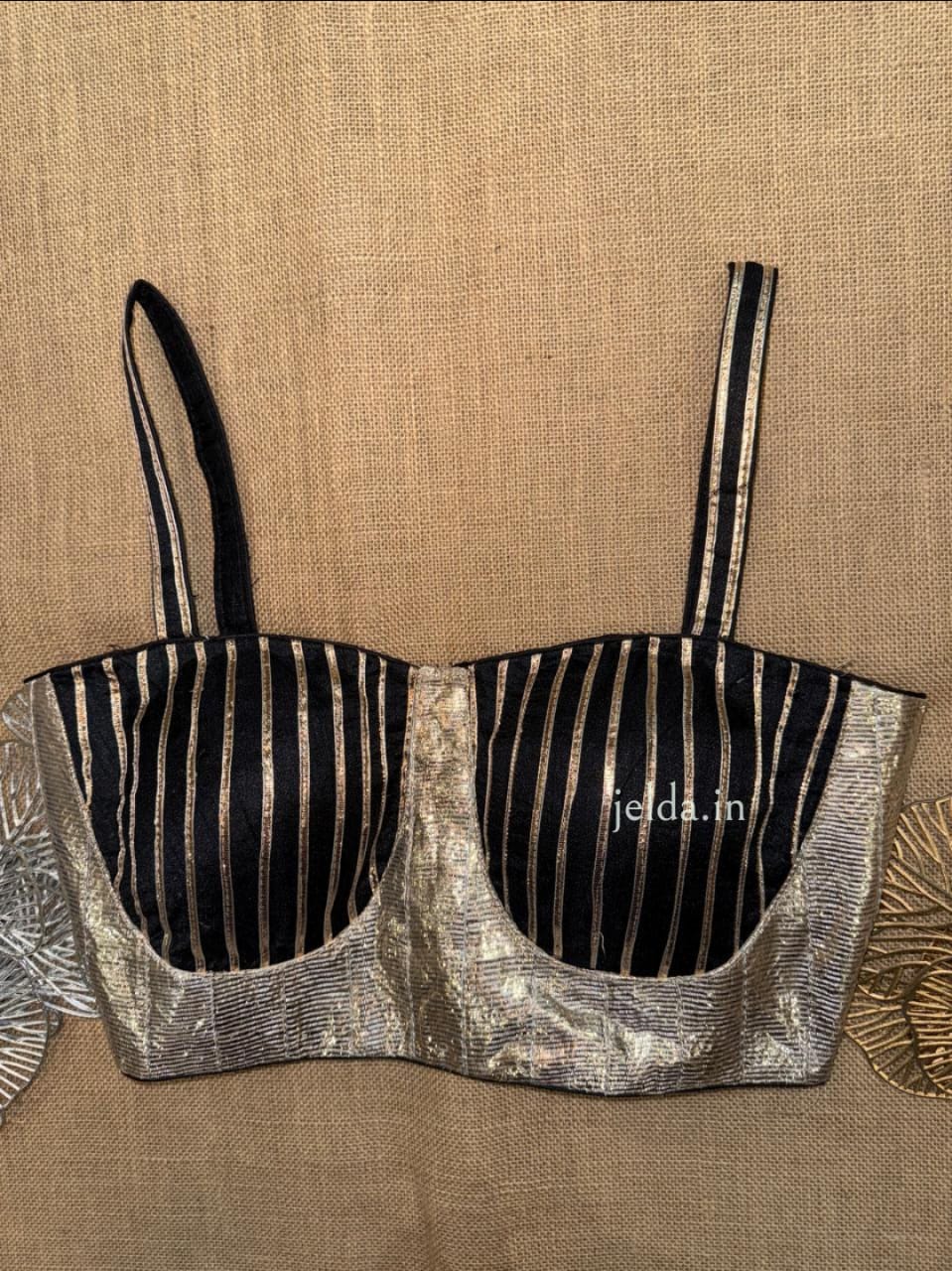 Multicolor Striped & Sequin Designer Corset Blouse – Adjustable Back Tie