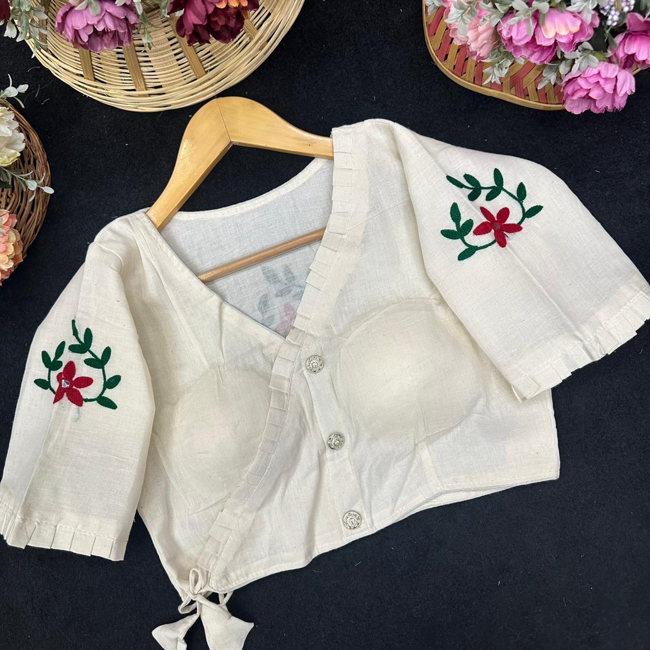Heavy cotton embroidery ready made blouse