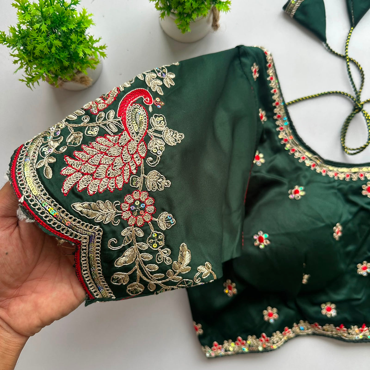 Heavy pure satin silk embroidery work ready made blouse