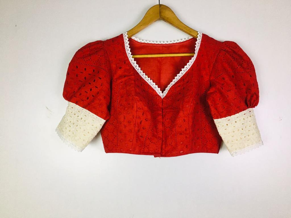 Hakoba puff sleeve with lace work Designer Blouse