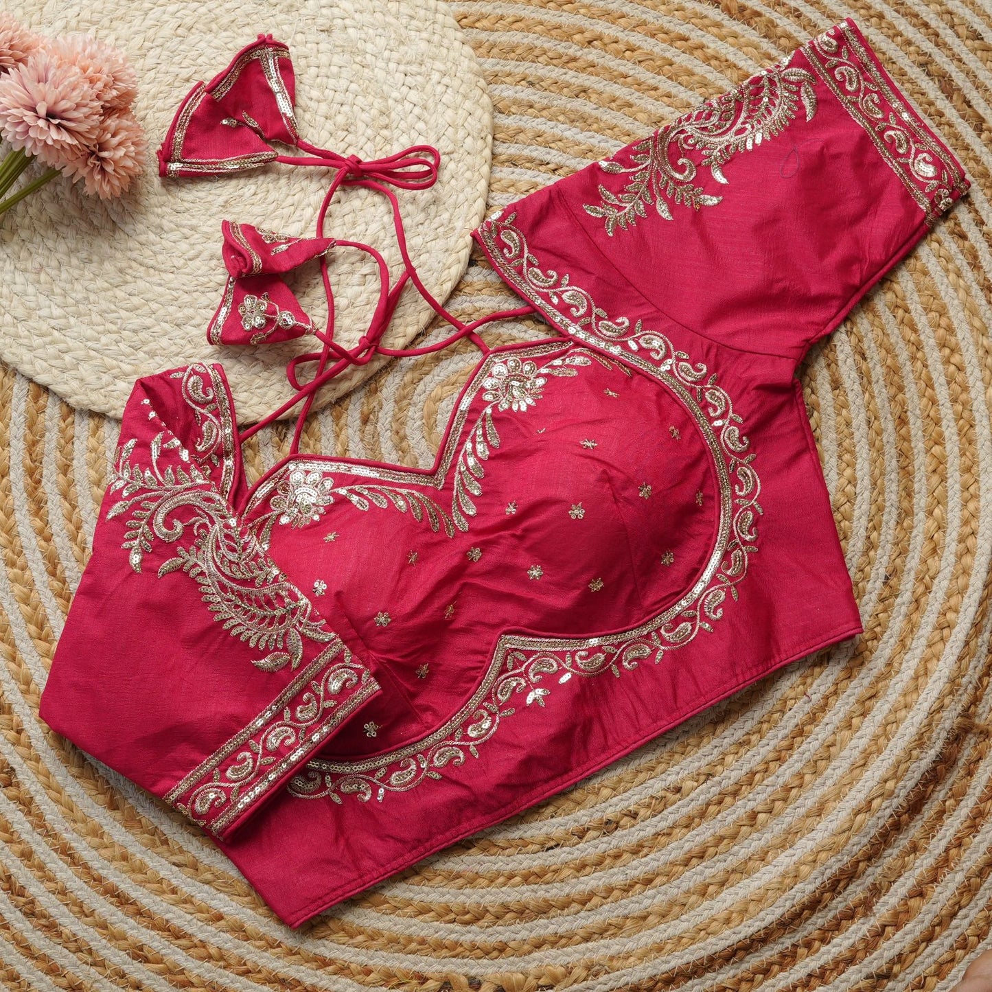 Beautiful golden embroidery work ready made blouses