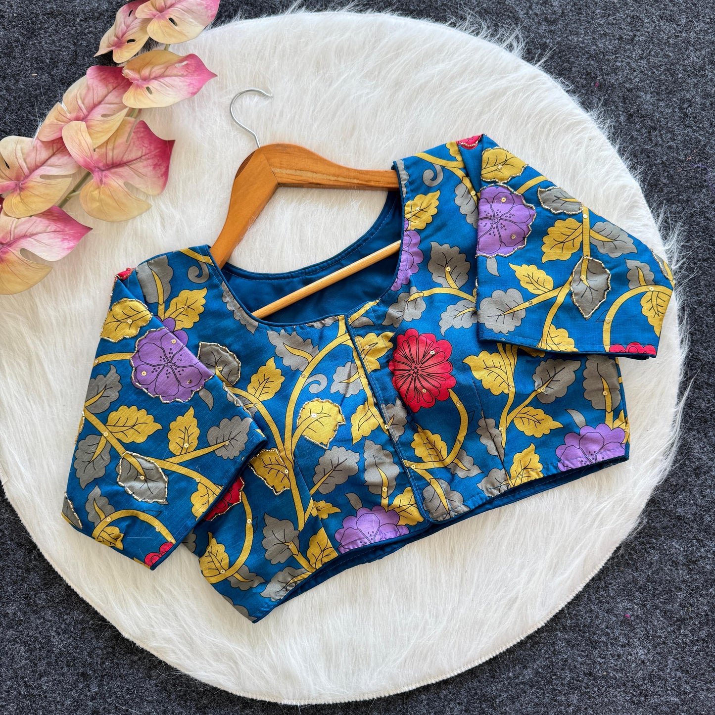 Pure Silk Fabric With Decent Print All Over - Premium Readymade Blouse