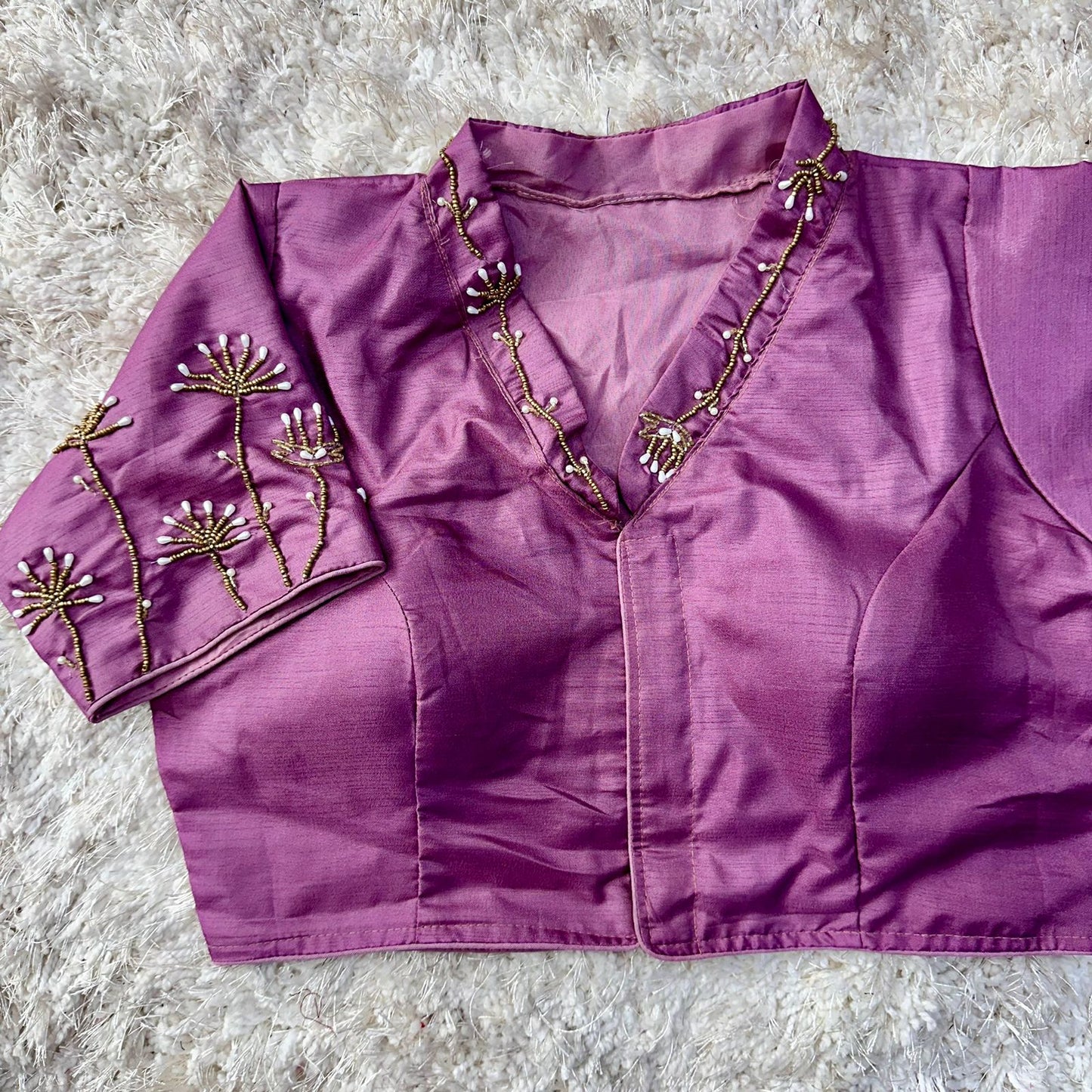 Beautiful handwork all over back and sleeves with designer handcrafted collar ready made blouse