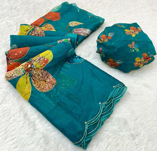 Pure Tebby Silk hand work saree