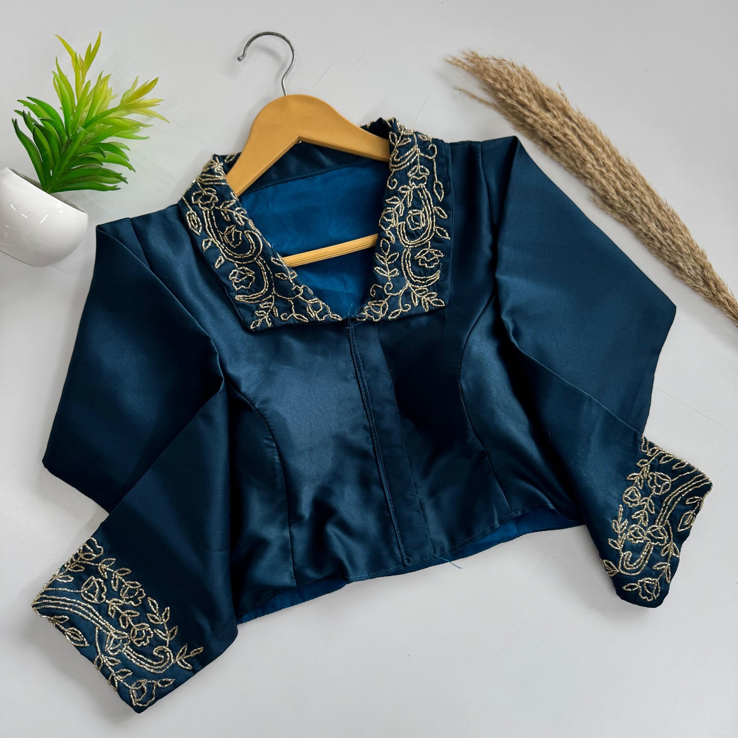 Beautiful handwork all over sleeve and collar ready made blouse