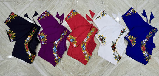 Hand work round neck ready made blouse