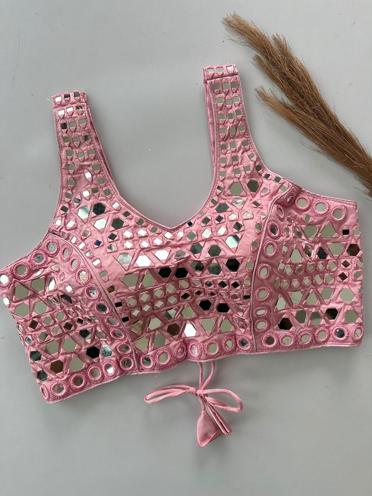 Beautiful handwork original mirror all over ready made blouse