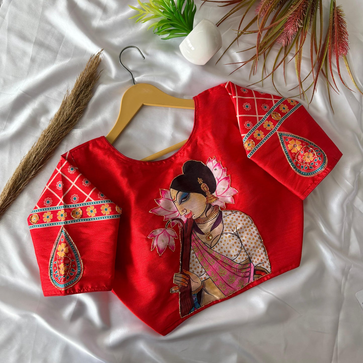 Pure silk fabric with Decent print ready made blouse