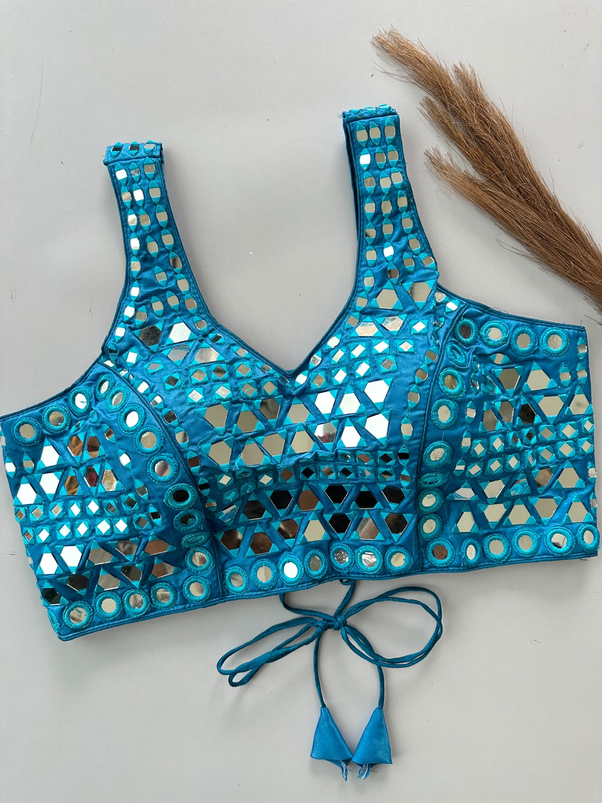 Beautiful handwork original mirror all over ready made blouse
