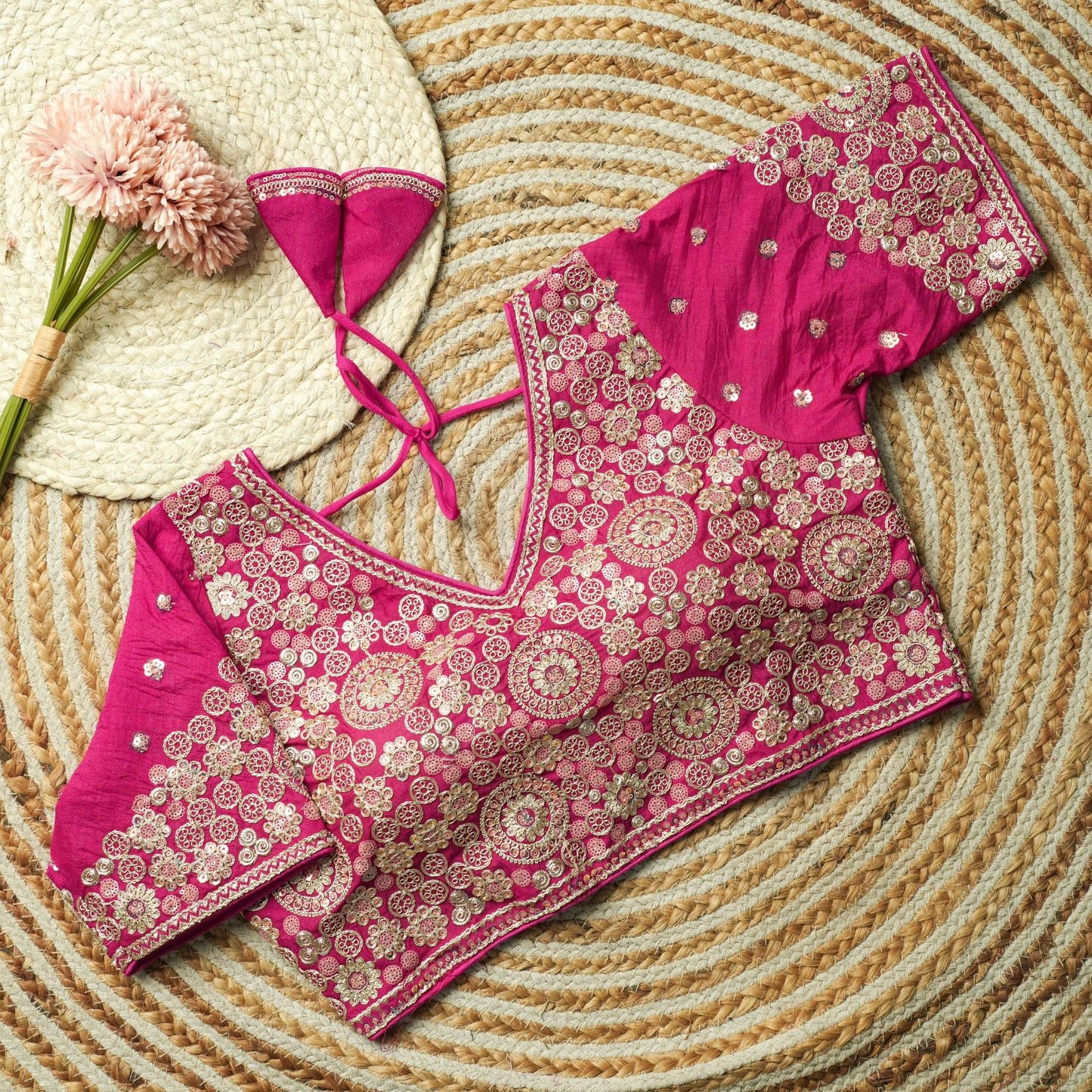 Beautiful multi work with sequins all over ready made blouse