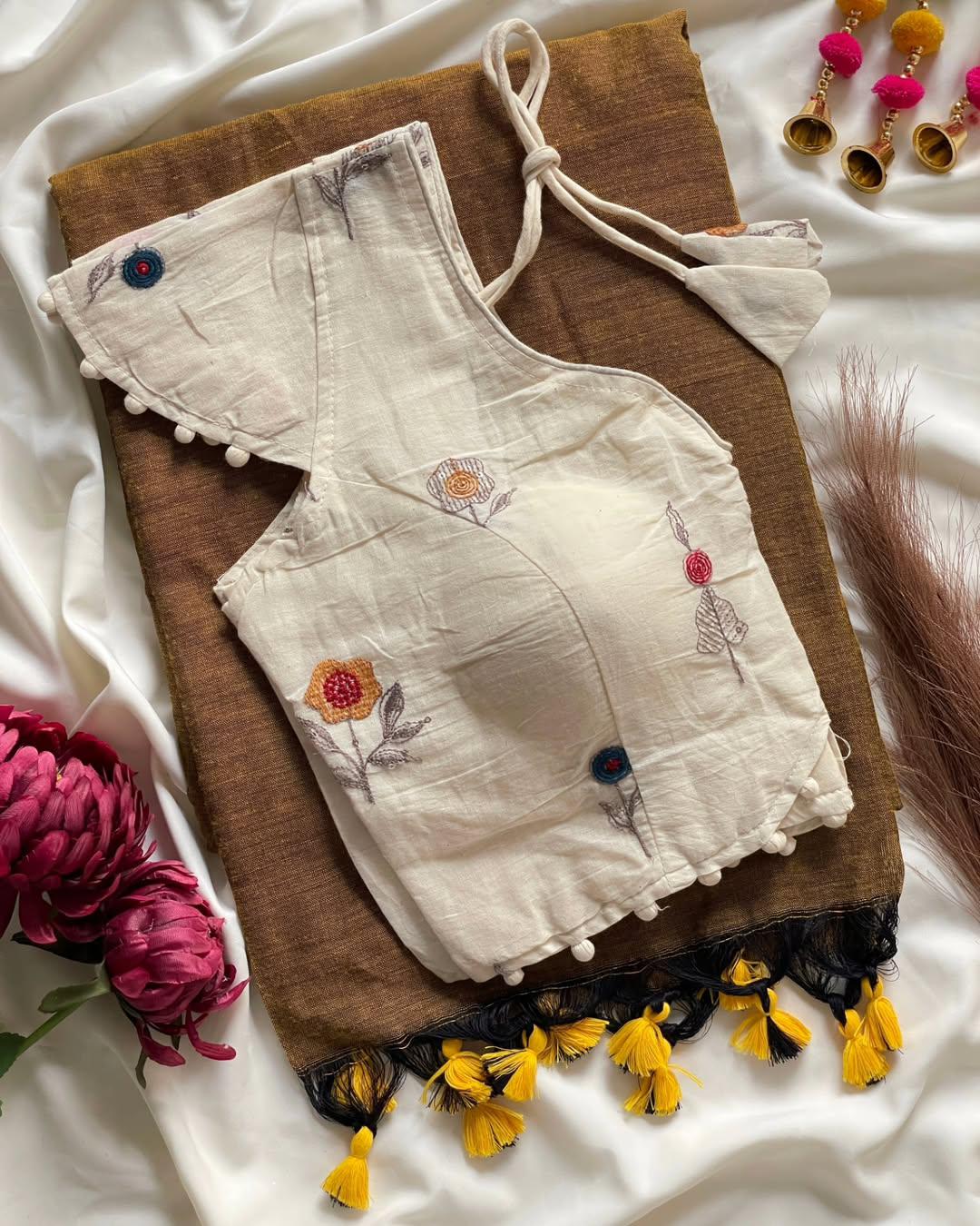 Pure cotton ready made blouse with saree