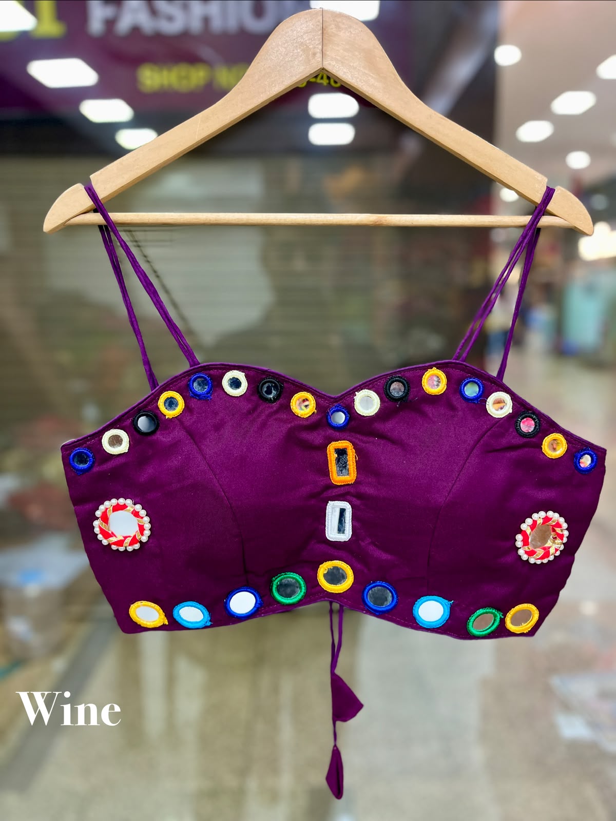 SPECIAL SPAGHETTI NODDLES MULTY COLOUR RING MIRROR (GLASS) WORK FANCY READY MADE BLOUSE