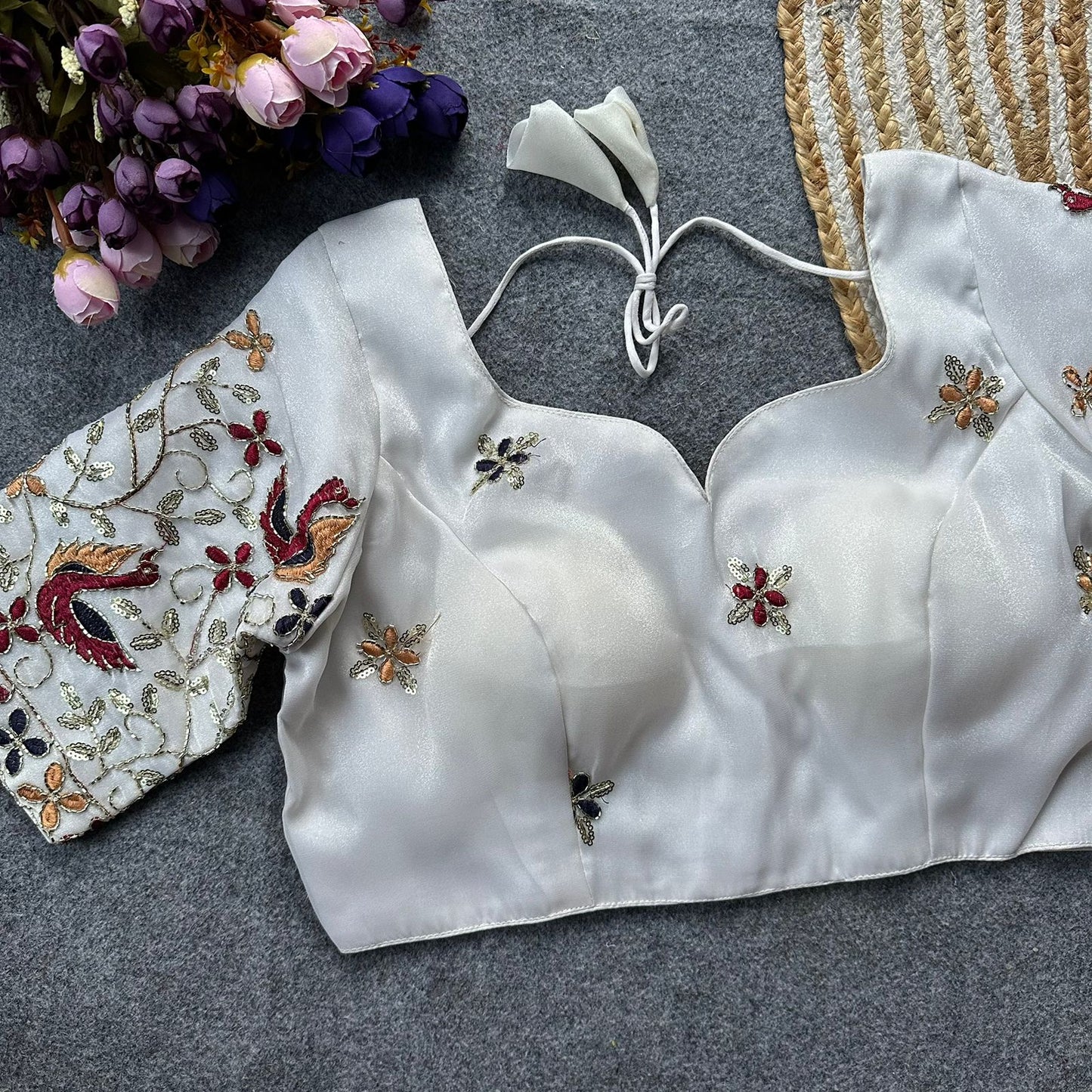 Presenting multi sequins work ready made blouse
