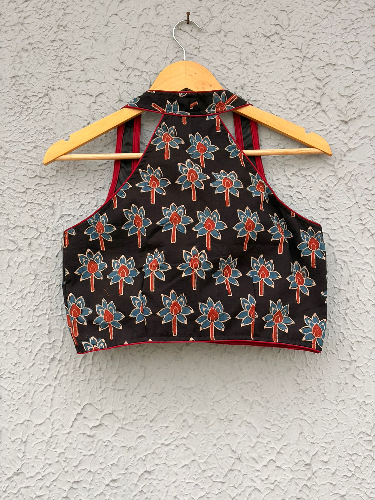 Pure handblock ajrakh halter neck designer blouse