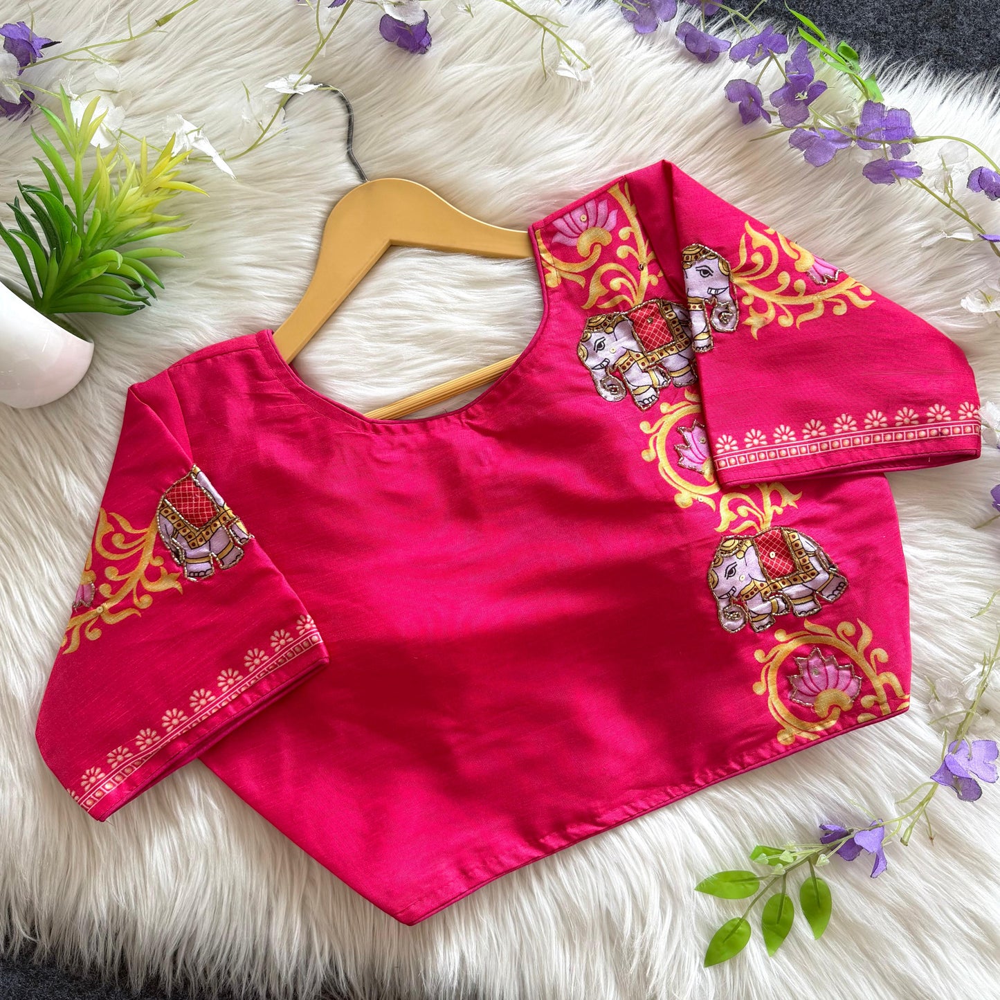 Pure silk fabric with Decent print ready made blouse