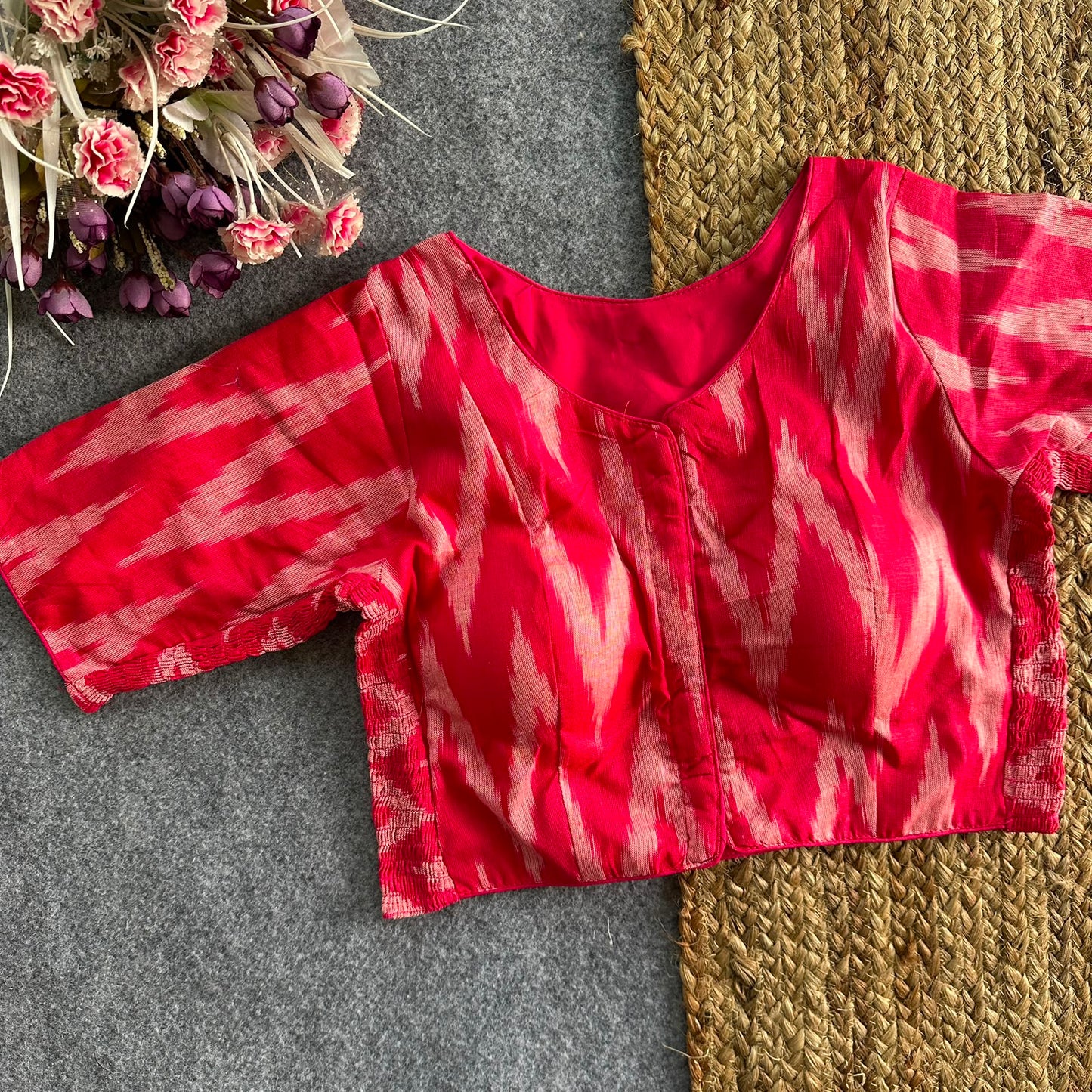 Beautiful hand IKKAT COTTON with side elastic ready made blouse