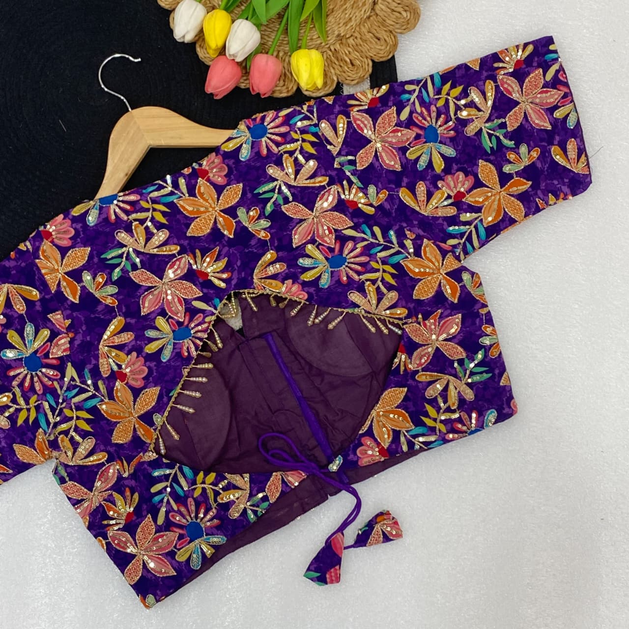 Pojisan print embroidery ready made blouse