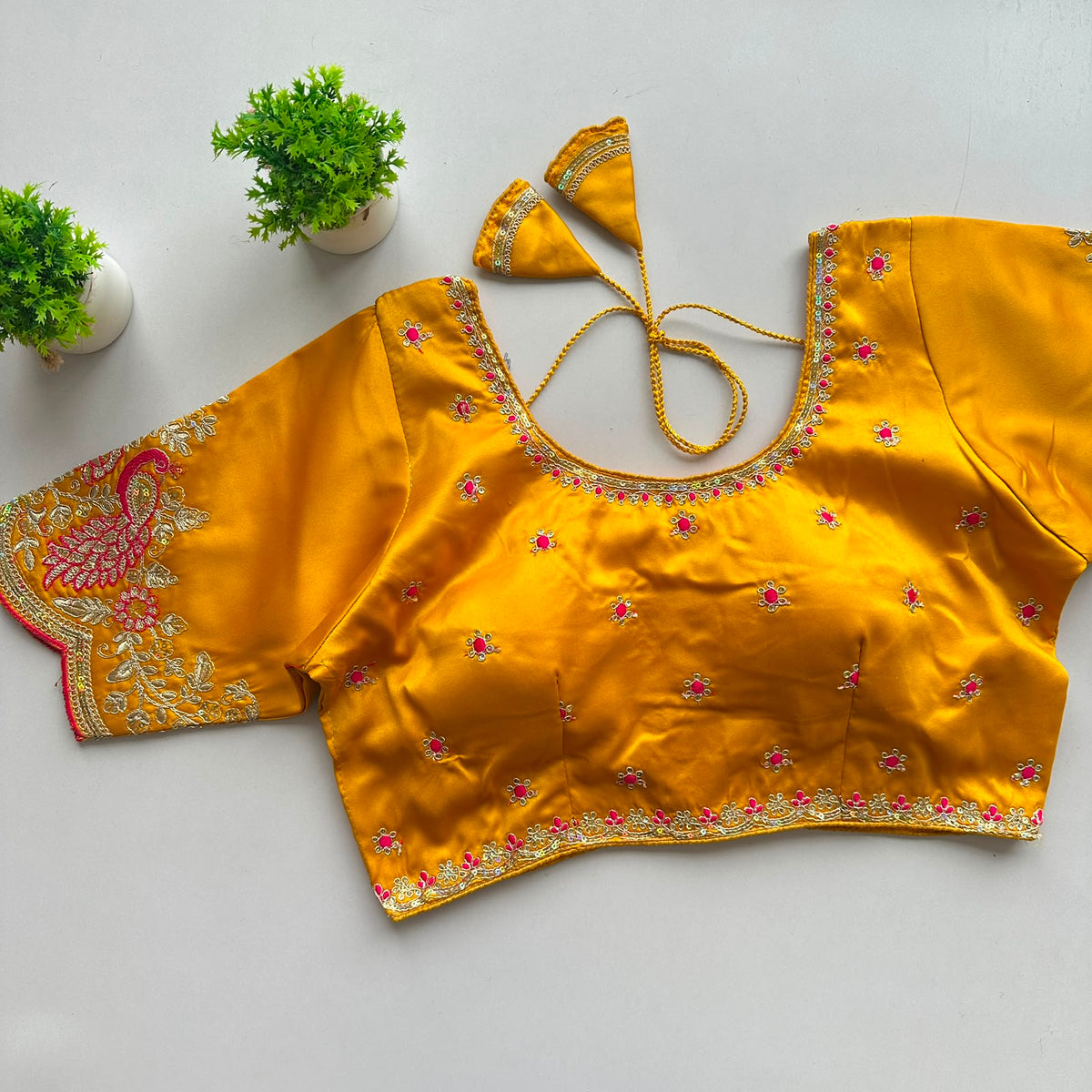 Heavy pure satin silk embroidery work ready made blouse